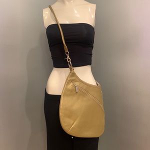 HOBO Gold Leather Crossbody Messenger Bag
